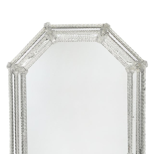 Silver Mid-Century Venetian Braided Glass Rods & Reversed Etched Octagonal Mirror For Sale - Image 8 of 12