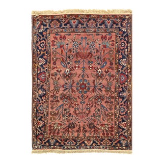 Rose Color Fine Hand Knotted Antique Sarouk Mohajeran 3'5'' X 4'11'' For Sale