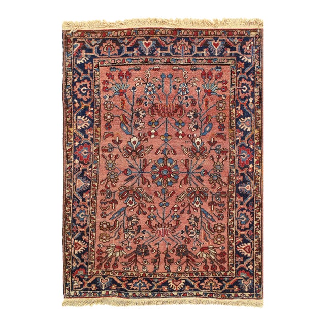 Rose Color Fine Hand Knotted Antique Sarouk Mohajeran 3'5'' X 4'11'' For Sale