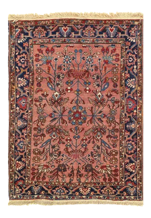 Rose Color Fine Hand Knotted Antique Sarouk Mohajeran 3'5'' X 4'11''