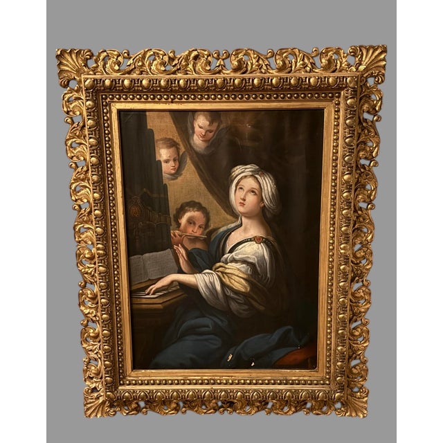 Antique Gilt Framed Old Masters Oil Painting on Canvas Saint Cecilia For Sale - Image 10 of 10