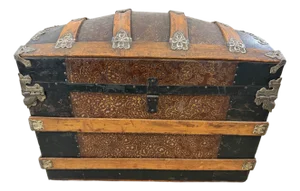 Antique Adams Express Co. Dome-Top Steamer Trunk With Original Lithographed Interior, C. 1890s