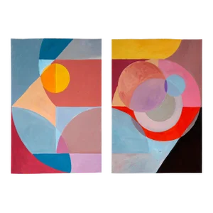 2023 "Eclipse Reflection on a Building" Neo-Constructivist Modern Acrylic Painting on Watercolor Paper by Natalia Roman