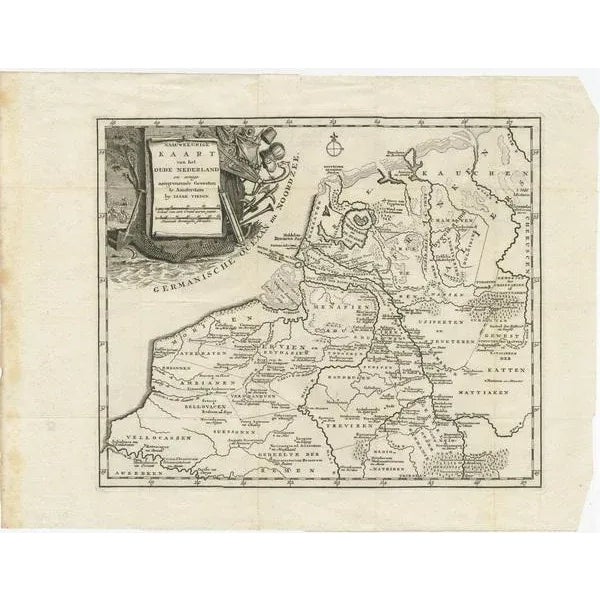 : Antique map titled 'Naauwkeurige Kaart van het Oude Nederland (\.)'. Original antique map of the Netherlands and...