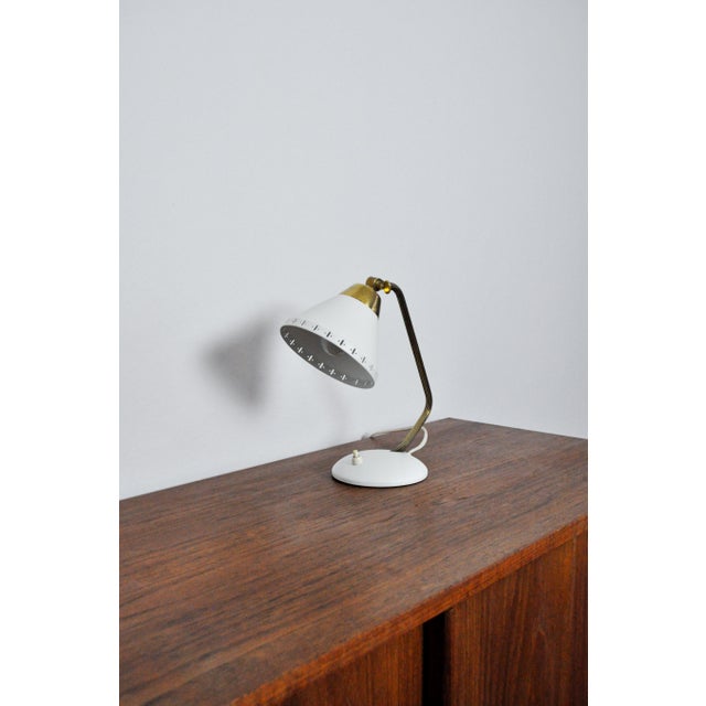 Swedish Table Lamp in Brass and White Metal by Ewå Värnamo, 1950s For Sale - Image 4 of 14