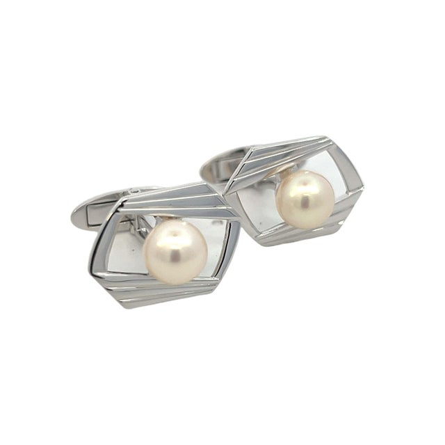 Mikimoto Estate Akoya Pearl Cufflinks Silver 7.5 mm, 2 pieces For Sale In New York - Image 6 of 11