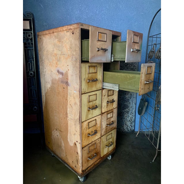 Vintage Industrial Rolling 10 Drawer Metal File Cabinet Chairish