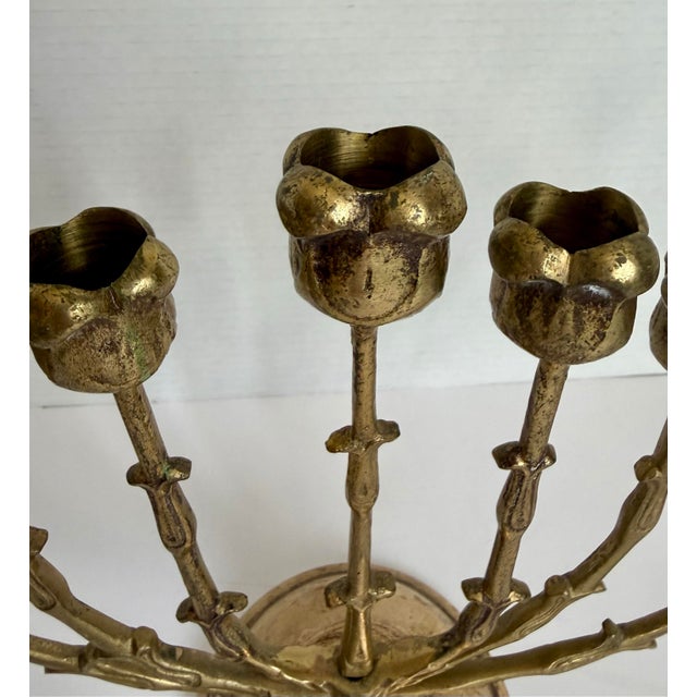 Mid 20th Century 1960s Brass Rosebud Menorah With Adjustable Rotating Branches For Sale - Image 5 of 8