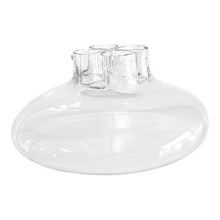 Rare Alfredo Barbini Murano Hand-Blown Art Glass Lotus Vase / Centerpiece Bowl With Four-Petal Opening, Italy, 13” For Sale