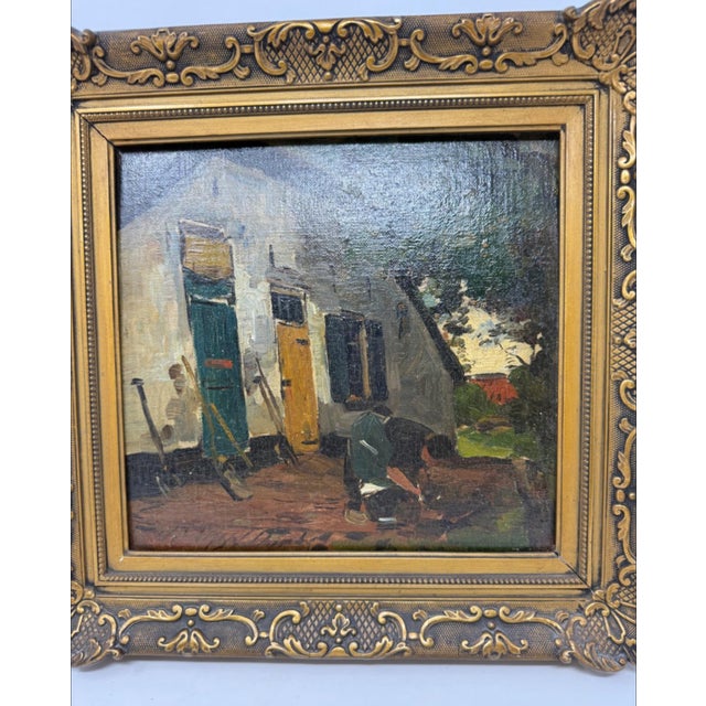1920s Pieter Adrianus "Piet" Schipperus Original Oil on Wood Farmhouse 1924 For Sale - Image 5 of 13