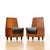 A very rare set of six British postmodern dining chairs showcasing bold brutalist-inspired architectural forms in richly...