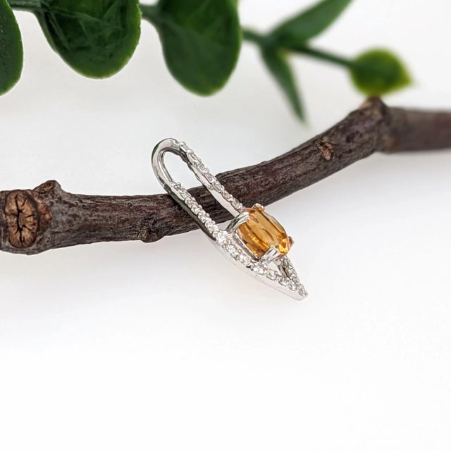 Metal Citrine Pendant with Earth Mined Diamonds in Solid 14K White Gold Round 5mm For Sale - Image 7 of 8