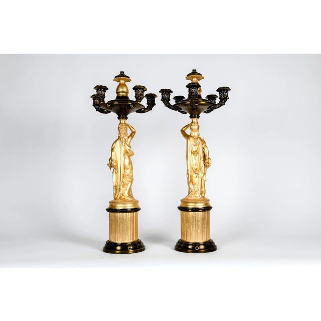 Antique French Five Arms Bronze and Porcelain Candelabras - a Pair For Sale - Image 4 of 13