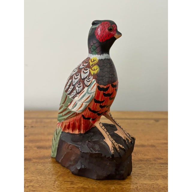 Green Midcentury Handpainted Pheasant Stone Carving With Glass Eyes For Sale - Image 8 of 8