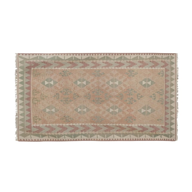 Vintage Pastel Floor Kilim Rug 4'6" X 7'7" 53.9" x 91.3" inches / 137 x 232 Cm Hand weaved with high-quality pure wool...