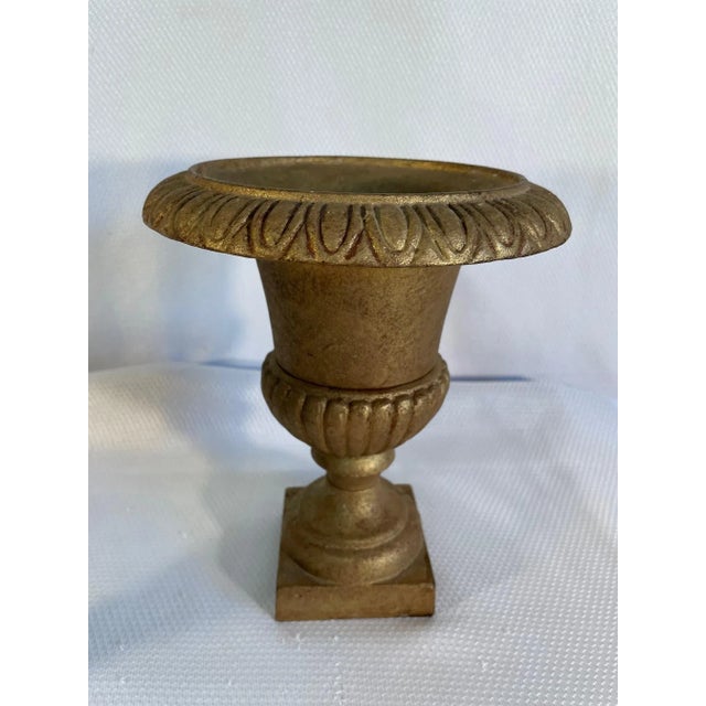 Vintage Cast Iron Gold Jardiniere Urns - a Pair For Sale - Image 6 of 12