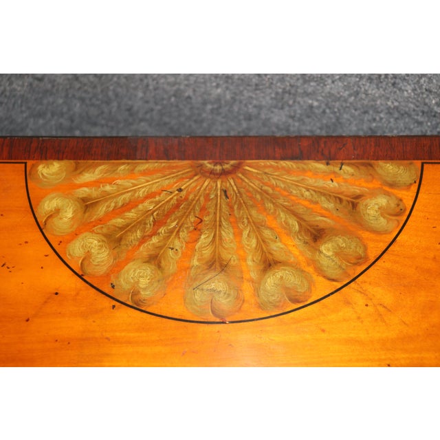 Rare Pair of English Satinwood Paint Decorated Adams Style Demilune Commodes For Sale - Image 9 of 11