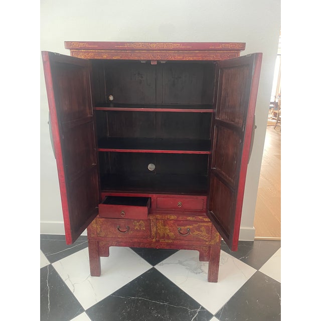 Antique Chinese Red Lacquer Wedding Cabinet With Gilt "Hundred Boys" Motif For Sale - Image 10 of 12