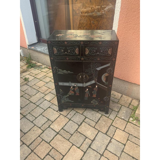 Chinese Half Cabinet in Black Lacquer, 1920a For Sale - Image 6 of 16