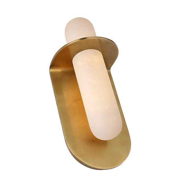 Kelly Wearstler for Visual Comfort Signature Fosse 11" Invertable Offset Oval Sconce in Antique-Burnished Brass with Alabaster For Sale - Image 9 of 13