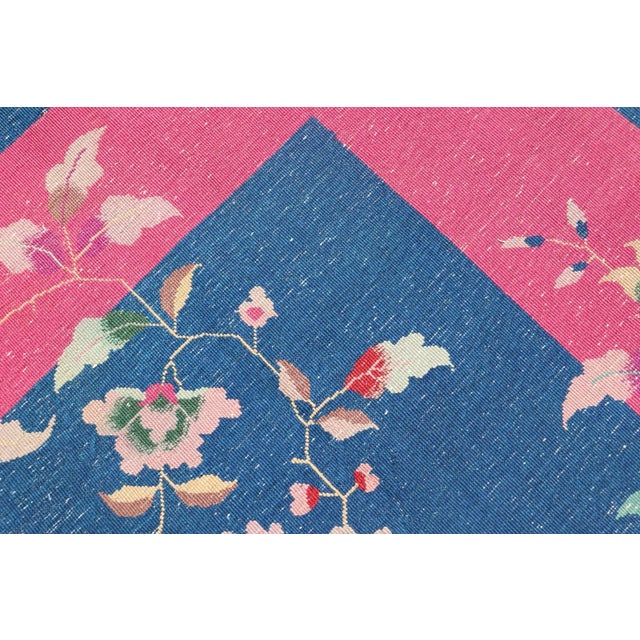 Early 20th Century Blue Background Chinese Art Deco Rug With Large Vining Flowers and Leaves For Sale - Image 12 of 12