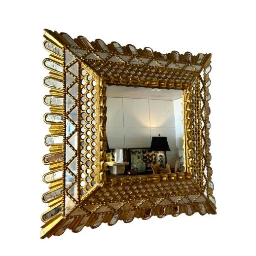An Italian Gilt Frame Mirror, Square that measures 29." Wood frame.