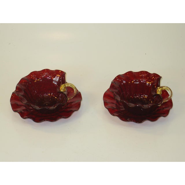 Early 20th Century Desert Bowls Venetian Glass Deep Red Delicate Gold Gilding Likely Salviati Pair - Set of 4 For Sale - Image 9 of 15