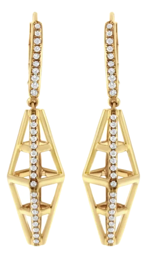 14K Yellow Gold 5/8 Cttw Diamond Geometrical Pillar Drop and Dangle Earrings