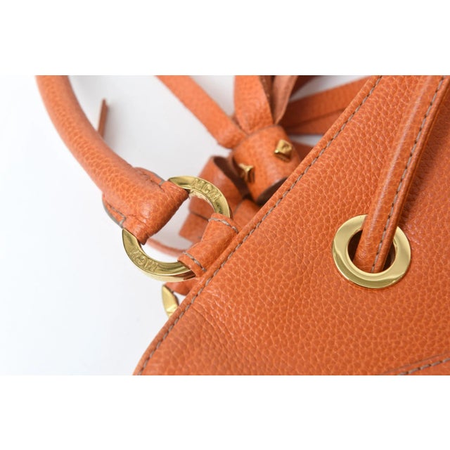 Orange Vintage MCM Orange Leather and Gold Plated Tassel Hand Bag For Sale - Image 8 of 10