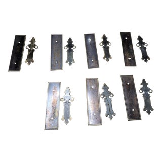 Vintage Brass Cabinet Drawer Backplates & Ornate Escutcheon Pull Plates, 12 Pc Set For Sale