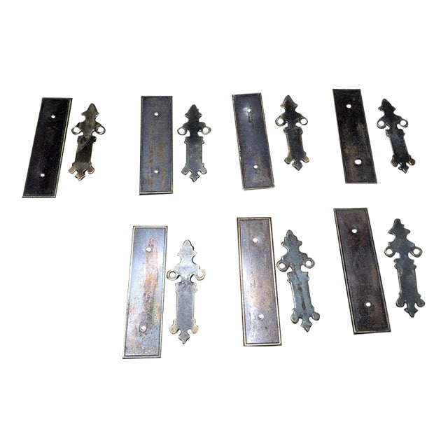 Vintage Brass Cabinet Drawer Backplates & Ornate Escutcheon Pull Plates, 12 Pc Set For Sale