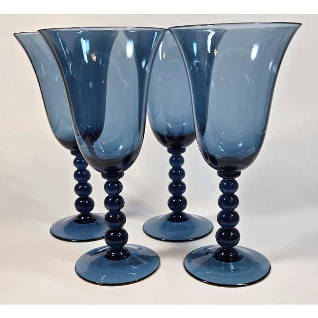 Mid-Century Modern Vintage Candlewick Blue Goblet- Set of Four For Sale - Image 3 of 10