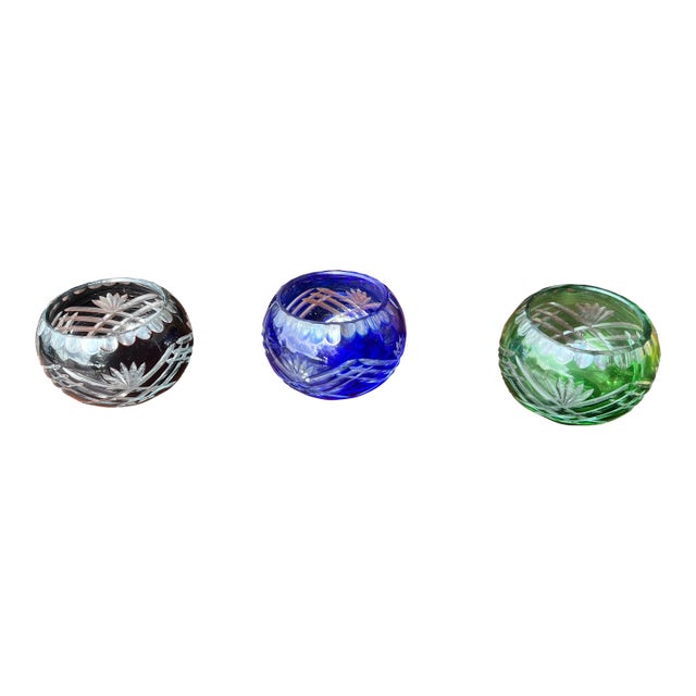 1980s Bohemian Cut Glass Candle Holders - Set of 3 For Sale