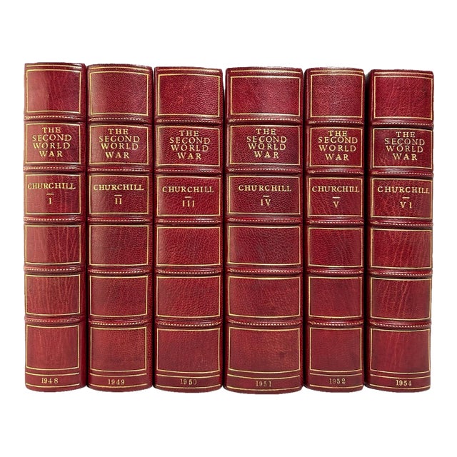 Mid 20th Century Finely Bound Volume Set, Winston Churchill's the Second World War, 1st Uk Edition, Signed - 6 Books For Sale