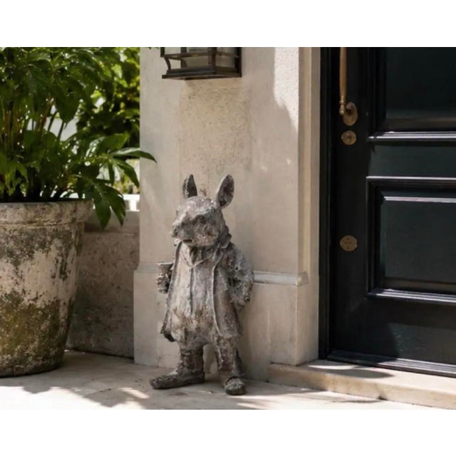 Vintage Cast Iron Anthropomorphic Gentleman Dandy Mouse Garden Statue For Sale - Image 9 of 12
