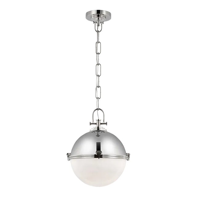 Chapman & Myers for Visual Comfort Signature Adrian Large Globe Pendant in Polished Nickel with White Glass For Sale
