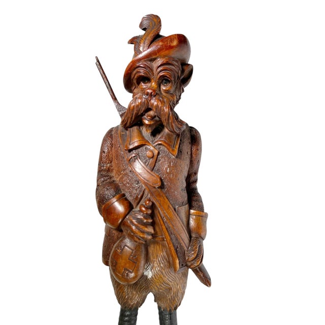 Rustic European Late 19th Century Black Forest Whip Carved Wood Fox Music Box With Glass Eyes For Sale - Image 3 of 10