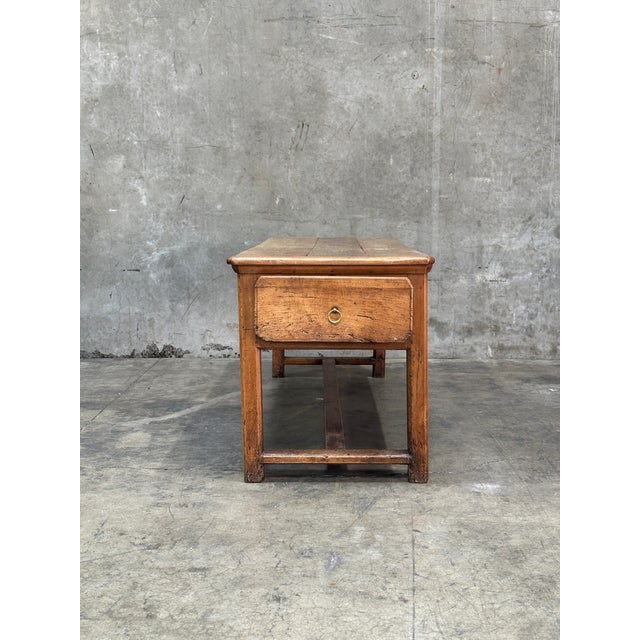 19th C French Draper’s Table Farmhouse Harvest Work Table 83” For Sale - Image 17 of 18