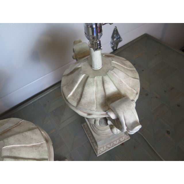 Vintage Composite Material Roman Urn Style Lamps - a Pair For Sale - Image 4 of 7