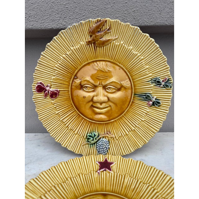Rare Pair of French Majolica Sun & Moon Plates circa 1890.
