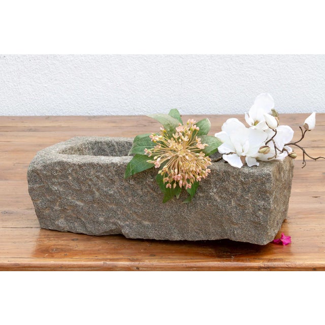 Hand-Chiseled Stone Rectangular Pot For Sale In Los Angeles - Image 6 of 6