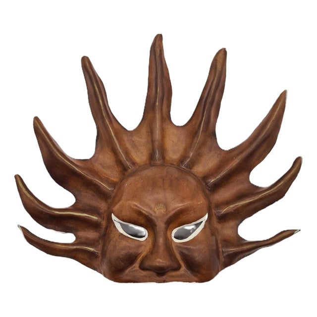 Wall Mask Sun in Brown Leather, 1970s For Sale
