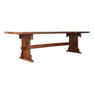 French 19th Century Solid Oak Trestle Table For Sale