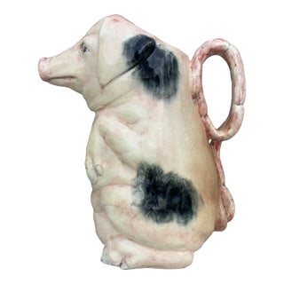 19th Century Rare French Majolica Pig Pitcher Delphin Massier For Sale