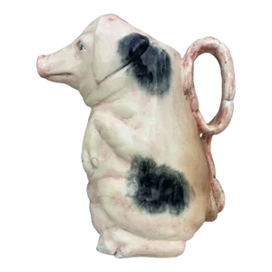 19th Century Rare French Majolica Pig Pitcher Delphin Massier