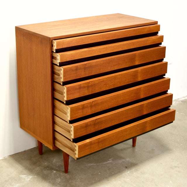 Danish Teak 7 Drawer Dresser, Attributed to Kai Kristiansen for Schou Andersen For Sale - Image 9 of 14