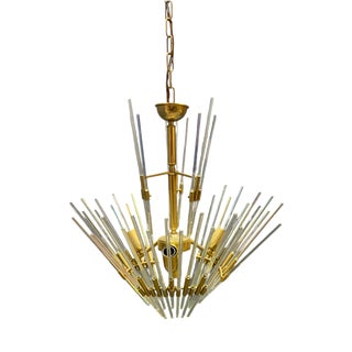 Murano Glass Rod Brass Chandelier by Gaetano Sciolari, Italy, 1970s For Sale