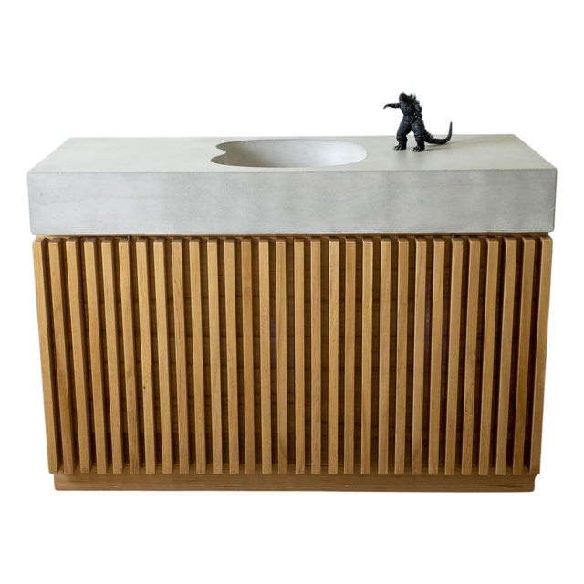 Ventaglio Concrete and Cedar Vanity Sink by Baka Studio For Sale