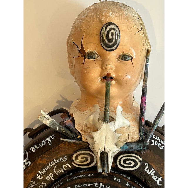 Sculpture Materials Mixed Media Wall Sculpture Titled Spiraling on Antique Bowler Hat Form For Sale - Image 7 of 7