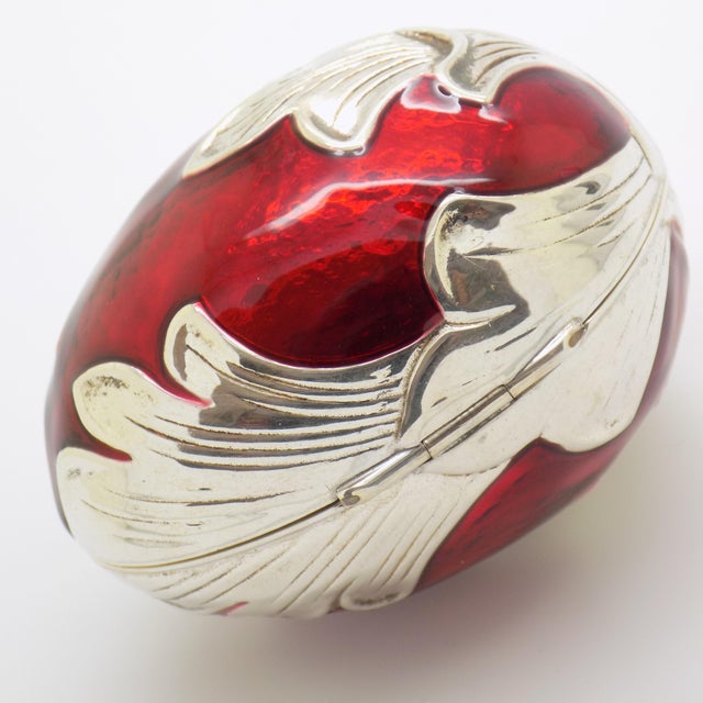 Vintage Italian Handmade Sterling Silver 925 and Red Enameled Egg-Shaped Box, Florence, Italy, 1980s For Sale - Image 6 of 13